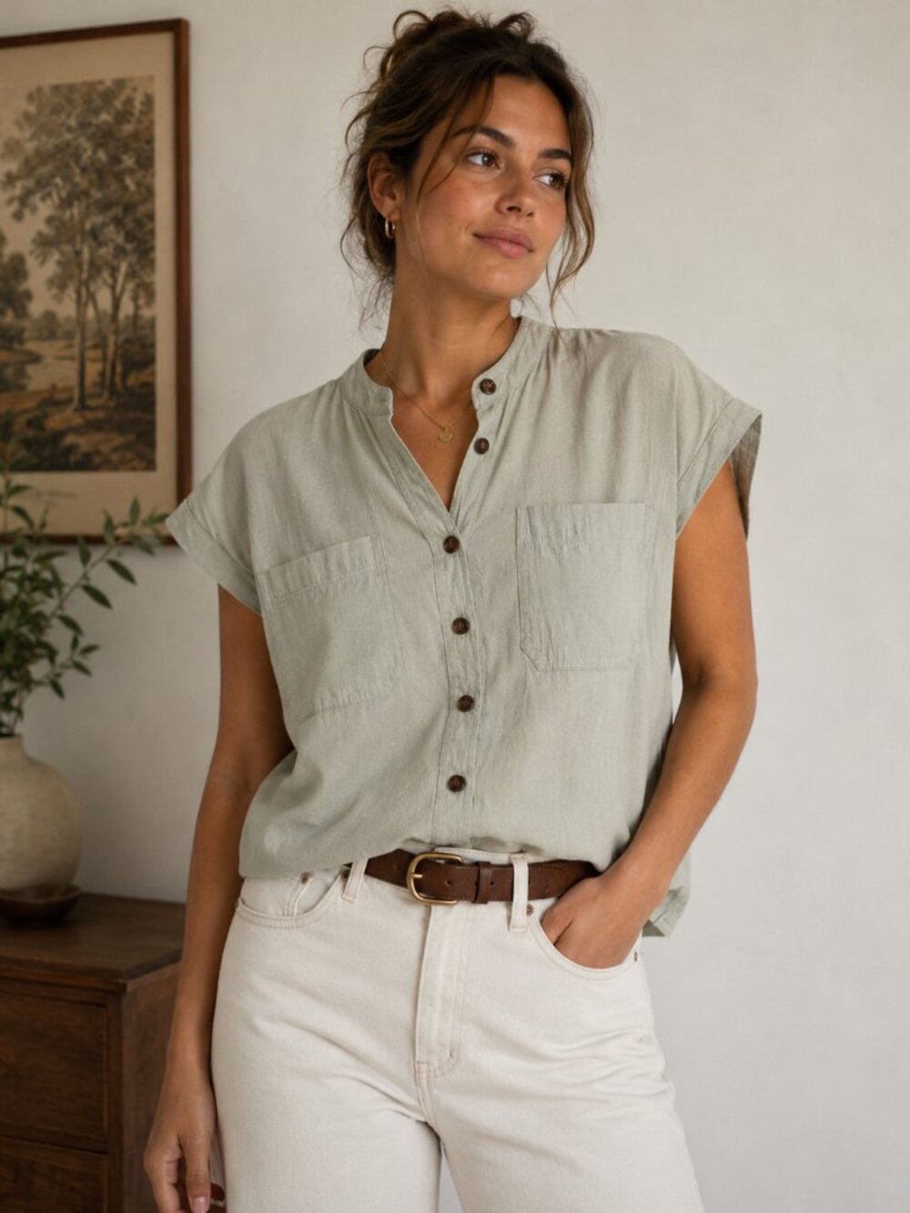 Joie Light Green Sleeveless Top Women's Utilitarian Style Minimalist Coastal
